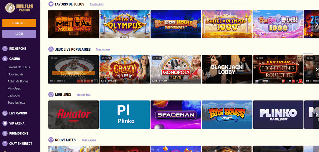 Évaluation du Casino Julius 2025 - Bonus jusqu'à 3 000 € + 150 FS
